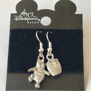 Vintage Disney Winnie The Pooh Hunny Pot Earrings Disneyana Silver Tone Charms